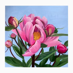 Nicola Currie, Magneta Peonies, 2023, Huile sur Panneau