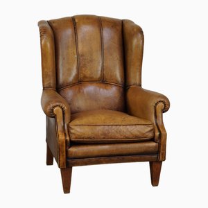 Fauteuil à Oreilles en Cuir de Mouton