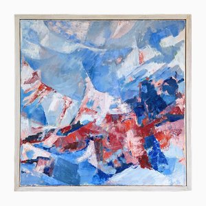 Blue & Red, Oil Painting, 1950s, Framed