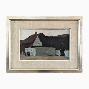 Muted Abode, Oil Painting, 1950s, Framed