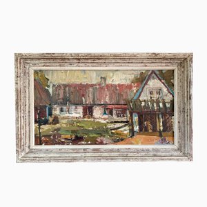At the Farm, Oil Painting, 1950s, Framed