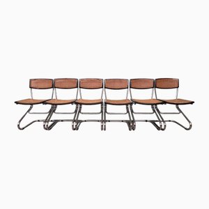 Italienische Design Stühle aus verchromtem Metall & Wiener Stroh, 1970er, 6 . Set