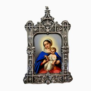 Devotional Plaque to the Virgin and Child in Enamel and Silver Mount, 1890
