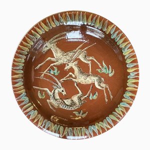 Majolica Antelope Plate by Gustav Heinkel