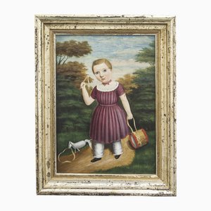 Huile sur Toile, Enfant avec Tambour, Artiste Biedermeier, Allemagne, 1820s, Encadré