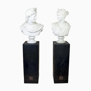 Artista francés, Bustos de Apolo y Artemisa, década de 1800, Porcelana. Juego de 2
