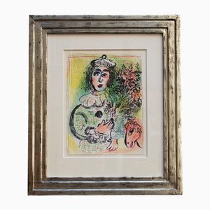 Marc Chagall, Clown Décoré de Fleurs, 20ème Siècle, Lithographie, Encadrée