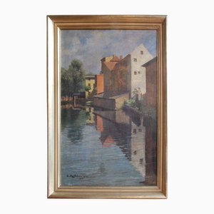 Emil Kindscher, Alt-Bamberg, Années 1910, Huile sur Toile, Encadrée