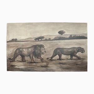 Jean Poulain, Lion, 1942, Huile sur Toile Grand Format