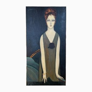 Mujeres Art Déco, siglo XX, óleo sobre lienzo