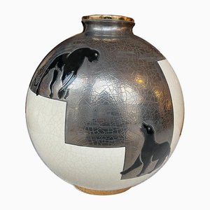 Large Ball Vase with Panthers