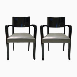 Set of Vintage Art Deco Armchairs in Black