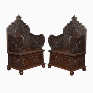 19th Century Carved Ceremonial Armchairs, 1880, Set of 2