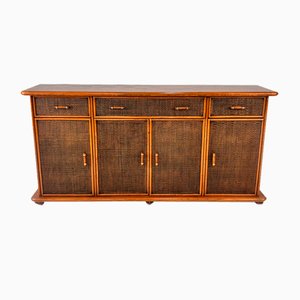 Hollywood Regency Pine and Bamboo Sideboard, Italy, 1970s