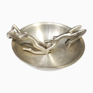 Art Deco Style Metal Ashtray with Nude Female Figurines, 1970s