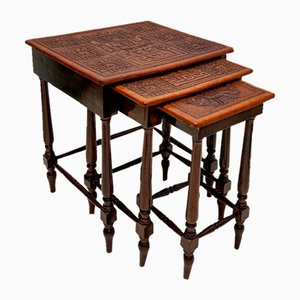 Tavolini ad incastro in pelle nello stile di Angel Pazmino, anni '60, set di 3