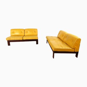 Yellow Leather Durlet Modular Sofa, 1960s, Set of 4