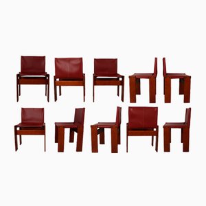 English Red Leather Monk Chairs by Afra & Tobia Scarpa for Molteni, 1973, Set of 10
