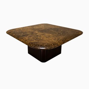 Table Basse en Bois et Marbre Marron-Doré, Italie, 1960s