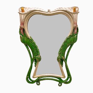 Art Nouveau Carved Wood Mirror with Calla Lilys, 1900s