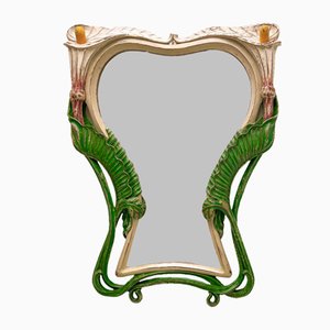 Specchio Art Nouveau in legno intagliato con Calla, inizio XX secolo