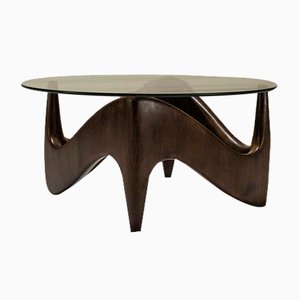 Sculptural and Organic-Shaped Coffee Table in Wood and Glass, Italy, 1970s