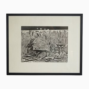 Axel Salto, Composition, XXe Siècle, Gravure Sur Bois, Encadré