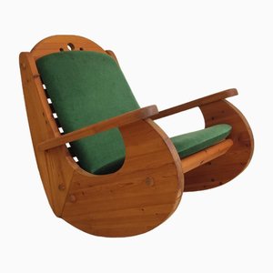 Scandinavian Rocking Chair in Wood and Mohair Velvet