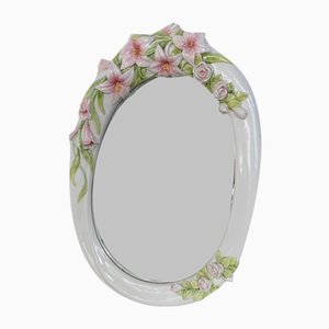 Specchio floreale in ceramica, Italia, anni '70