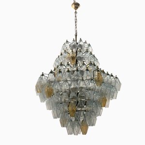 Lámpara de araña Polygon grande de cristal de Murano, años 80