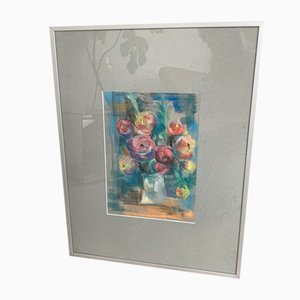 Flowers, 1960s, Oil Chalk, Framed