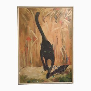 Huile sur Toile Bum Diemers, Black Cat, 1970s
