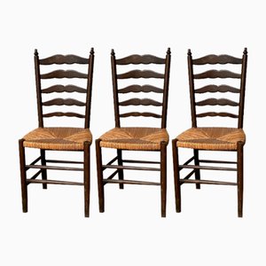Rustic Oak Straw Chairs, 1890s, Set of 3