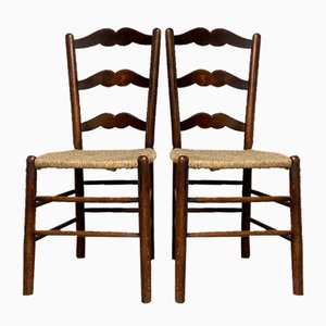 Rustic Oak Straw Chairs, 1890s, Set of 2
