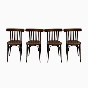 Wooden Bistro Chairs, 1950s, Set of 4