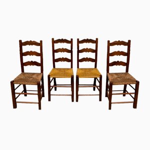 Rustikale handgefertigte Stühle aus Eiche, 1890er, 4 . Set