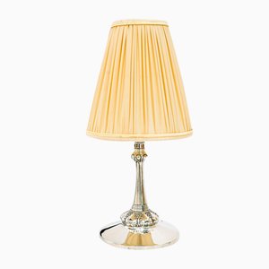 Small Art Deco Silvered Table Lamp with Fabric Shade, Vienna, 1920s