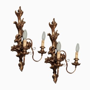 Baroque Sconces in Gilded Wood, 1960s, Set of 2