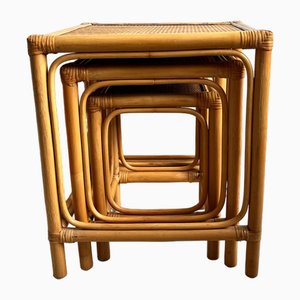 Tables Empilables en Bambou et Rotin, Set de 3