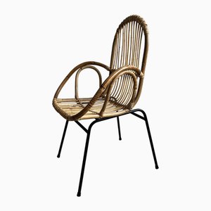 Bambus Stuhl mit Gestell aus schwarzem Metall, 1960er