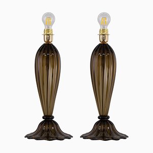 Table Lamps in Moka Colored Murano Blown Glass, Italy, 1980s, Set of 2