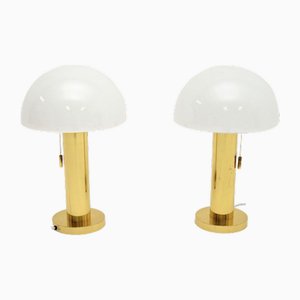 Vintage Italian Brass and Glass Table Lamps, 1970, Set of 2