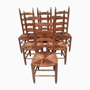 Rustic Art Deco Chairs from Charles Dudouyt, 1950s, Set of 6