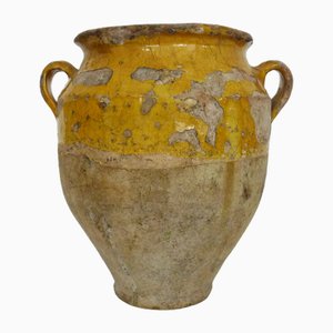 19th Century Glazed Yellow Confit Pot, South West of France, Pyrenees