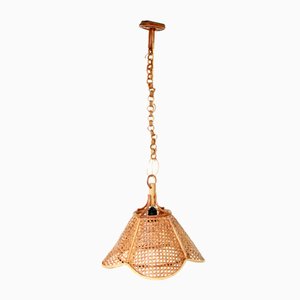 VintageOmbrellino Bamboo and Viennese Straw Ceiling Lamp, Italy, 1970s