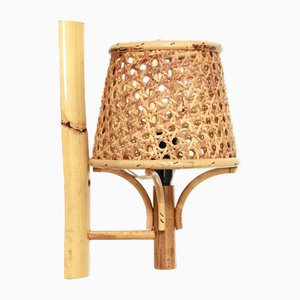 Lámparas de pared Ombrellini vintage de bambú y paja, Italia, años 70. Juego de 2