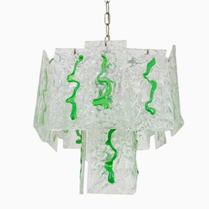 Mid-Century Italian Chandelier with Hanging Glass Plates Green Decor, 1950s