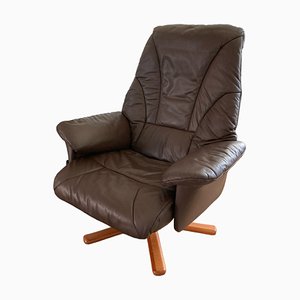 Vintage Danish Swivel Chair in Dark Brown Faux Leather, 1970s