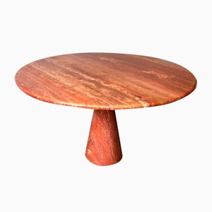 Postmodern Travertine Salmon Dining Table with Pedestal Base from Angelo Mangiarotti