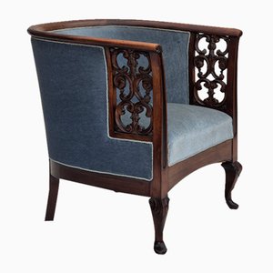 Sillón danés de muebles de terciopelo azul claro, años 50